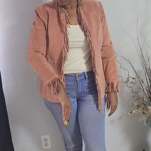 100% Genuine Leather Vintage Blush Pink Cowgirl Fringe Jacket Size S